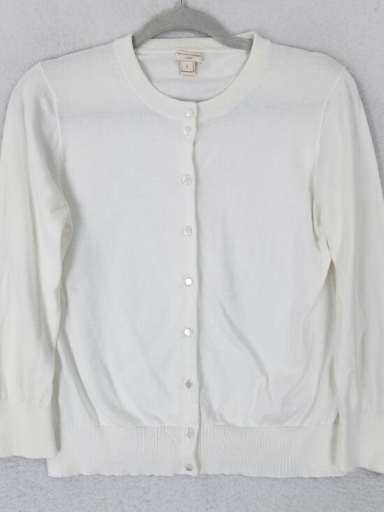 J Crew Sweater Womens Large White The Clare Cardigan Button Front Crewneck Knit - Picture 1 of 14
